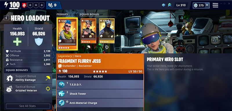 Create your hero squad on the Hero Loadout page.