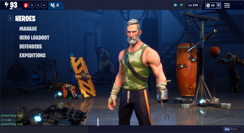 The Hero section interface for Fortnite Save the World.