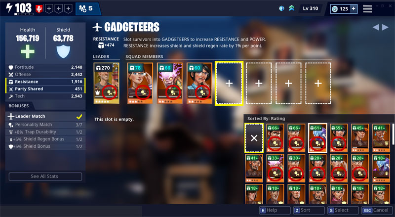 The Survivor Squads section in the Fortnite Save the World interface.