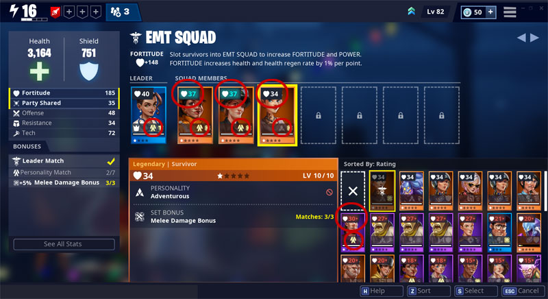 The Survivor Squads section in the Fortnite Save the World interface.